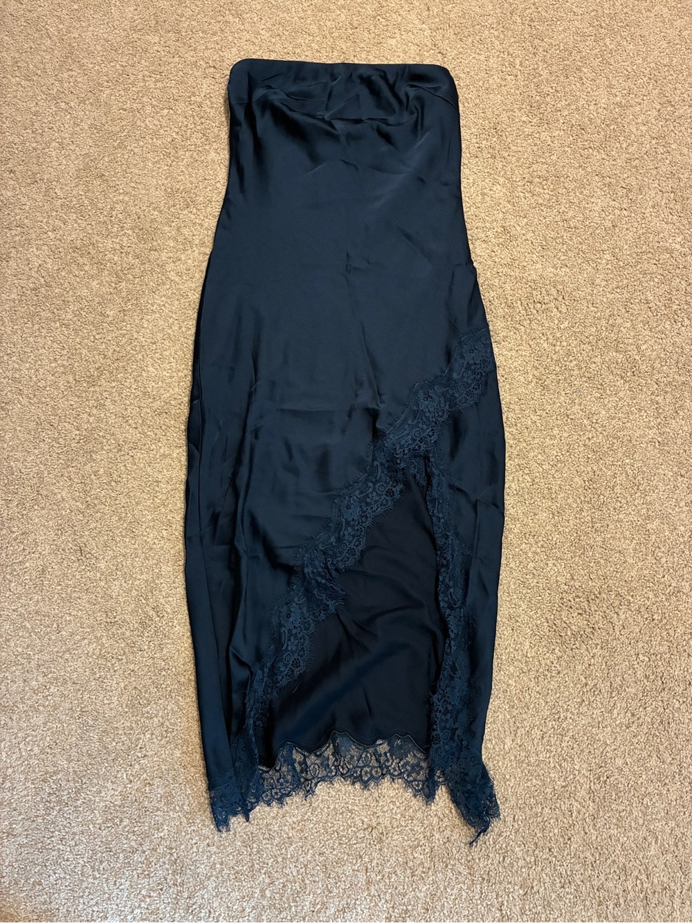 Strapless Blue Lace-Trim Midi Dress